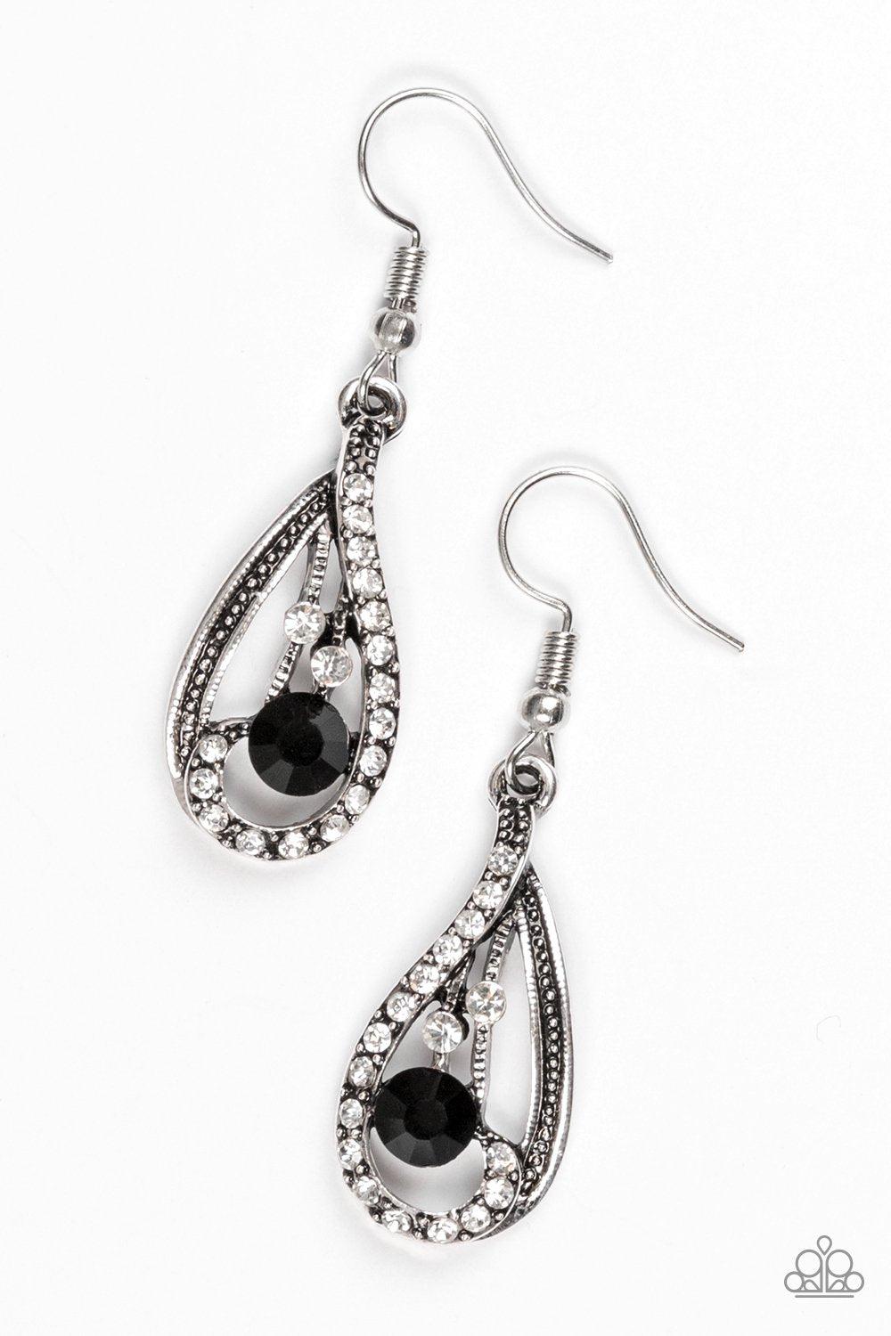 All For Show Black and White Rhinestone Earrings - Paparazzi Accessories-CarasShop.com - $5 Jewelry by Cara Jewels