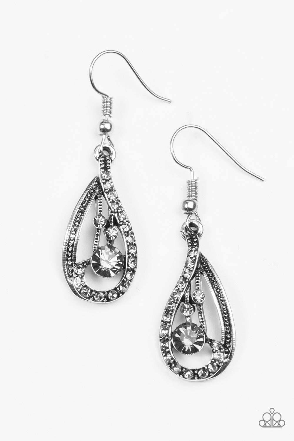 All For Show Silver Rhinestone Earrings - Paparazzi Accessories-CarasShop.com - $5 Jewelry by Cara Jewels