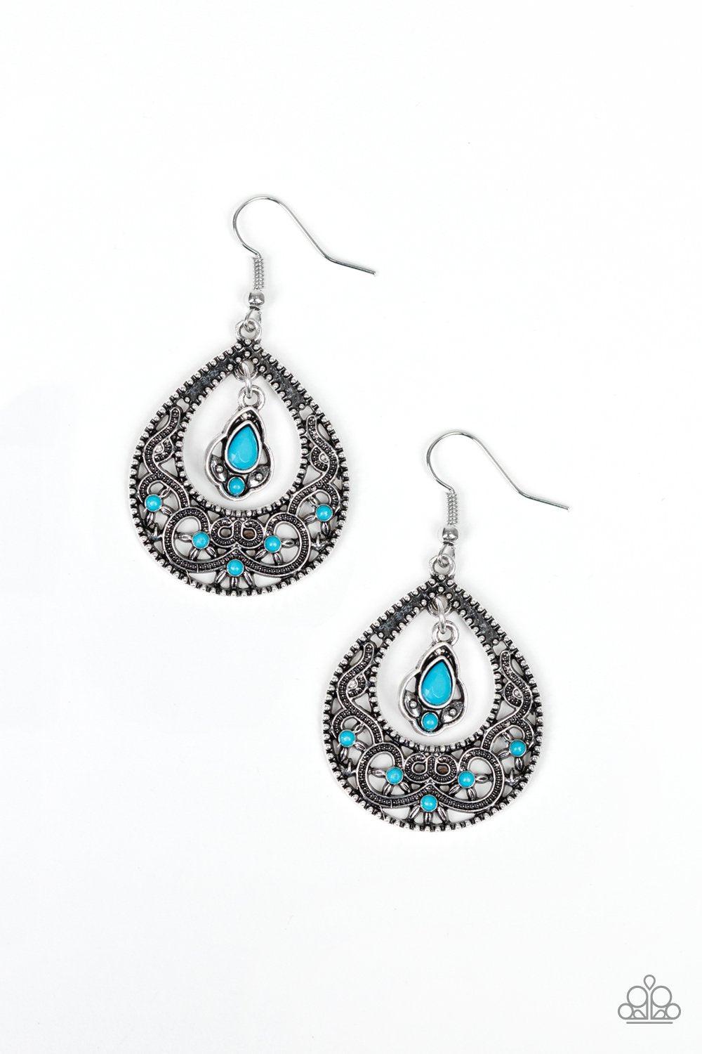 All-Girl Glow Blue and Silver Teardrop Earrings - Paparazzi Accessories-CarasShop.com - $5 Jewelry by Cara Jewels