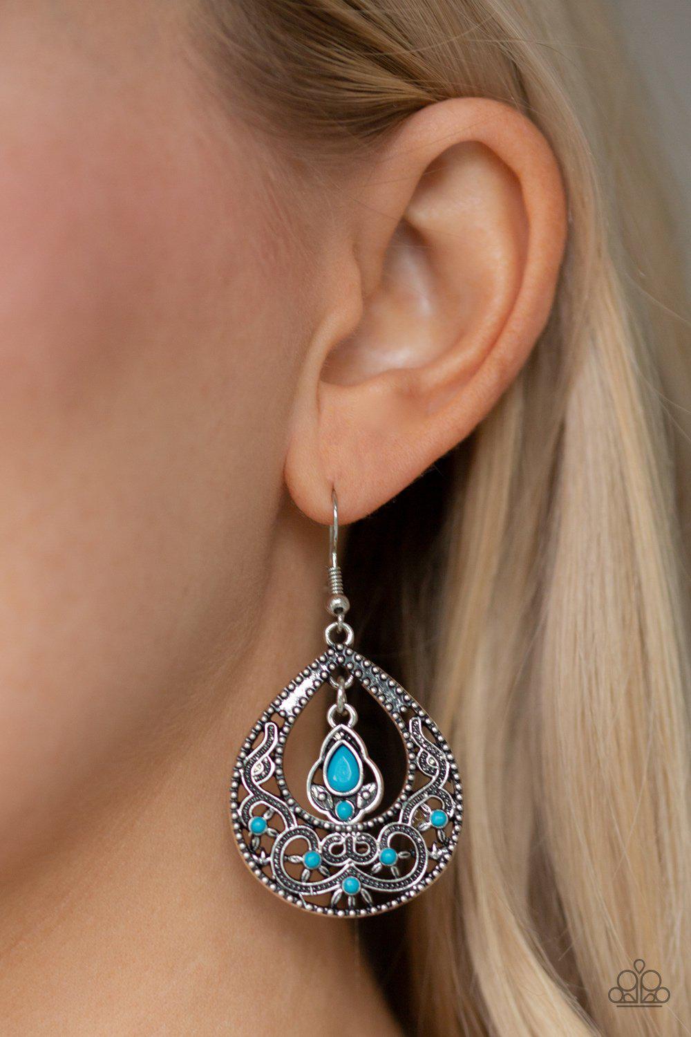 All-Girl Glow Blue and Silver Teardrop Earrings - Paparazzi Accessories-CarasShop.com - $5 Jewelry by Cara Jewels