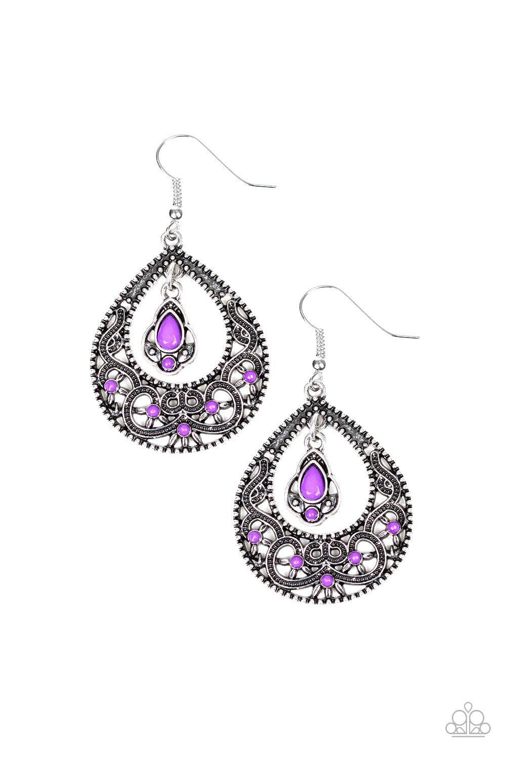 All-Girl Glow Purple and Silver Teardrop Earrings - Paparazzi Accessories-CarasShop.com - $5 Jewelry by Cara Jewels
