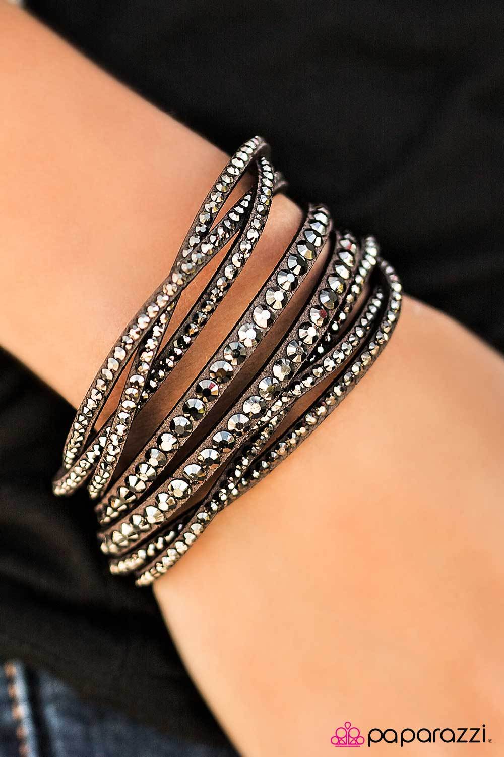 All Hairspray and Glitter Silver and Hematite Urban Wrap Snap Bracelet - Paparazzi Accessories-CarasShop.com - $5 Jewelry by Cara Jewels