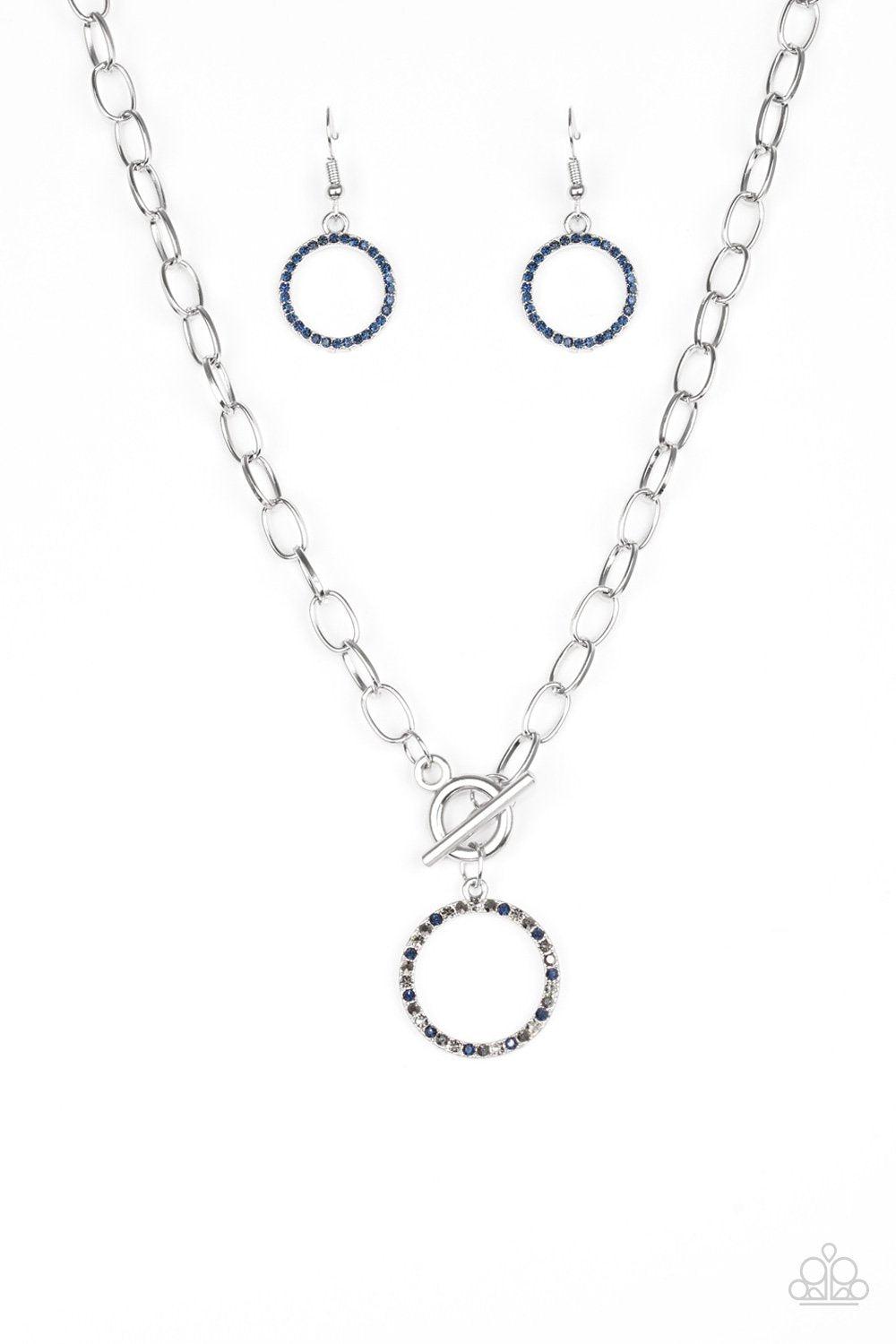 All in Favor Multi-color Blue and Grey Gem Necklace and matching Earrings - Paparazzi Accessories-CarasShop.com - $5 Jewelry by Cara Jewels