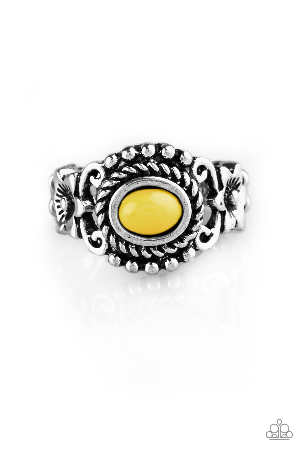 All Summer Long Yellow and Silver Ring - Paparazzi Accessories-CarasShop.com - $5 Jewelry by Cara Jewels