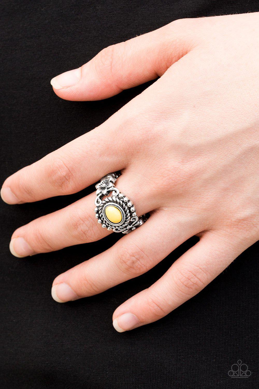 All Summer Long Yellow and Silver Ring - Paparazzi Accessories-CarasShop.com - $5 Jewelry by Cara Jewels