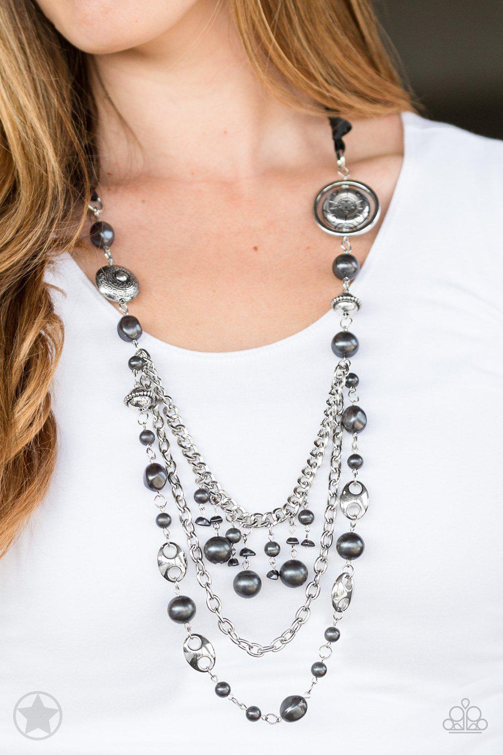 All The Trimmings Black Ribbon Necklace - Paparazzi Accessories-CarasShop.com - $5 Jewelry by Cara Jewels