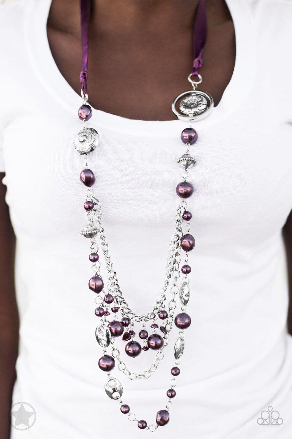 All The Trimmings Purple Ribbon Necklace - Paparazzi Accessories-CarasShop.com - $5 Jewelry by Cara Jewels