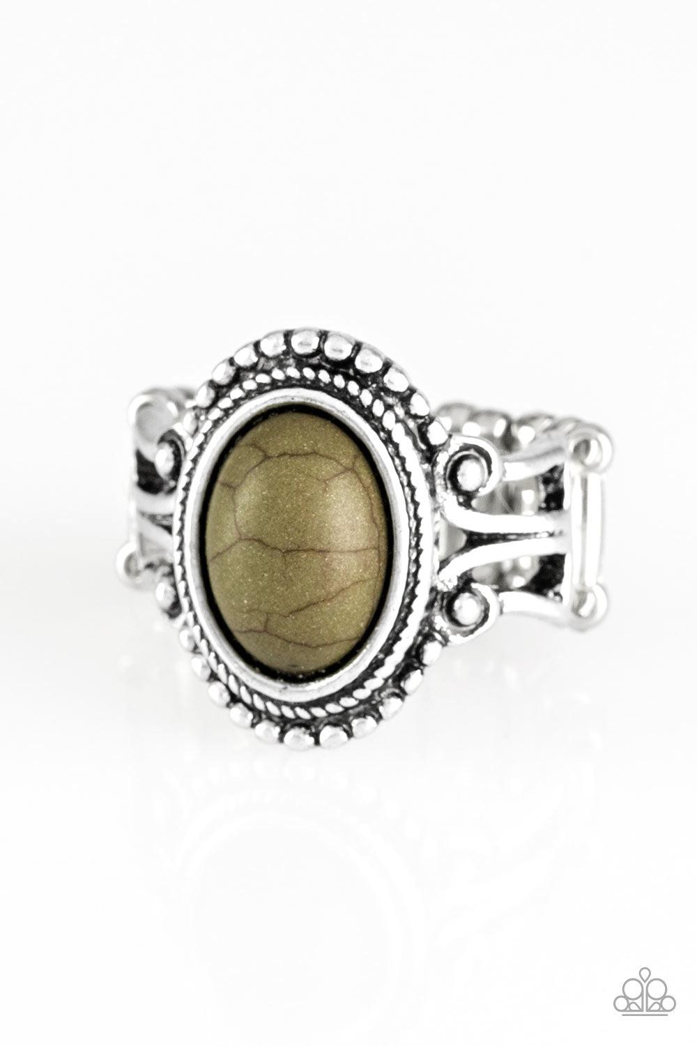 All The World&#39;s A STAGECOACH Green Stone Ring - Paparazzi Accessories-CarasShop.com - $5 Jewelry by Cara Jewels