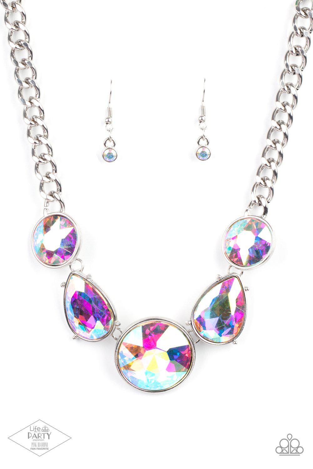 All The World&#39;s My Stage Multi Iridescent Rhinestone Necklace - Paparazzi Accessories- lightbox - CarasShop.com - $5 Jewelry by Cara Jewels
