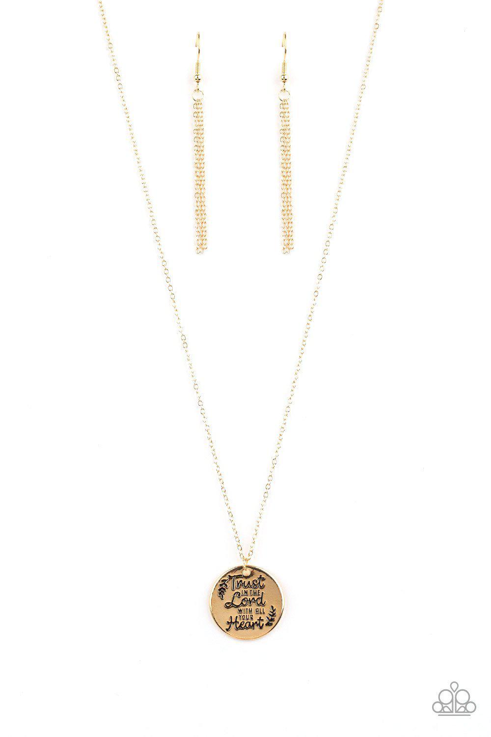 All You Need Is Trust Gold Necklace - Paparazzi Accessories-CarasShop.com - $5 Jewelry by Cara Jewels