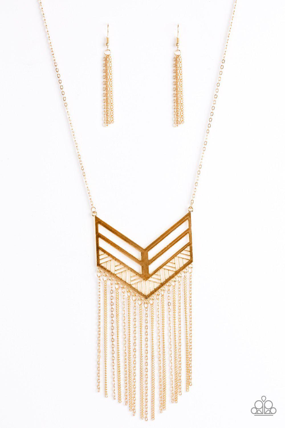 Alpha Attitude Gold Necklace - Paparazzi Accessories-CarasShop.com - $5 Jewelry by Cara Jewels