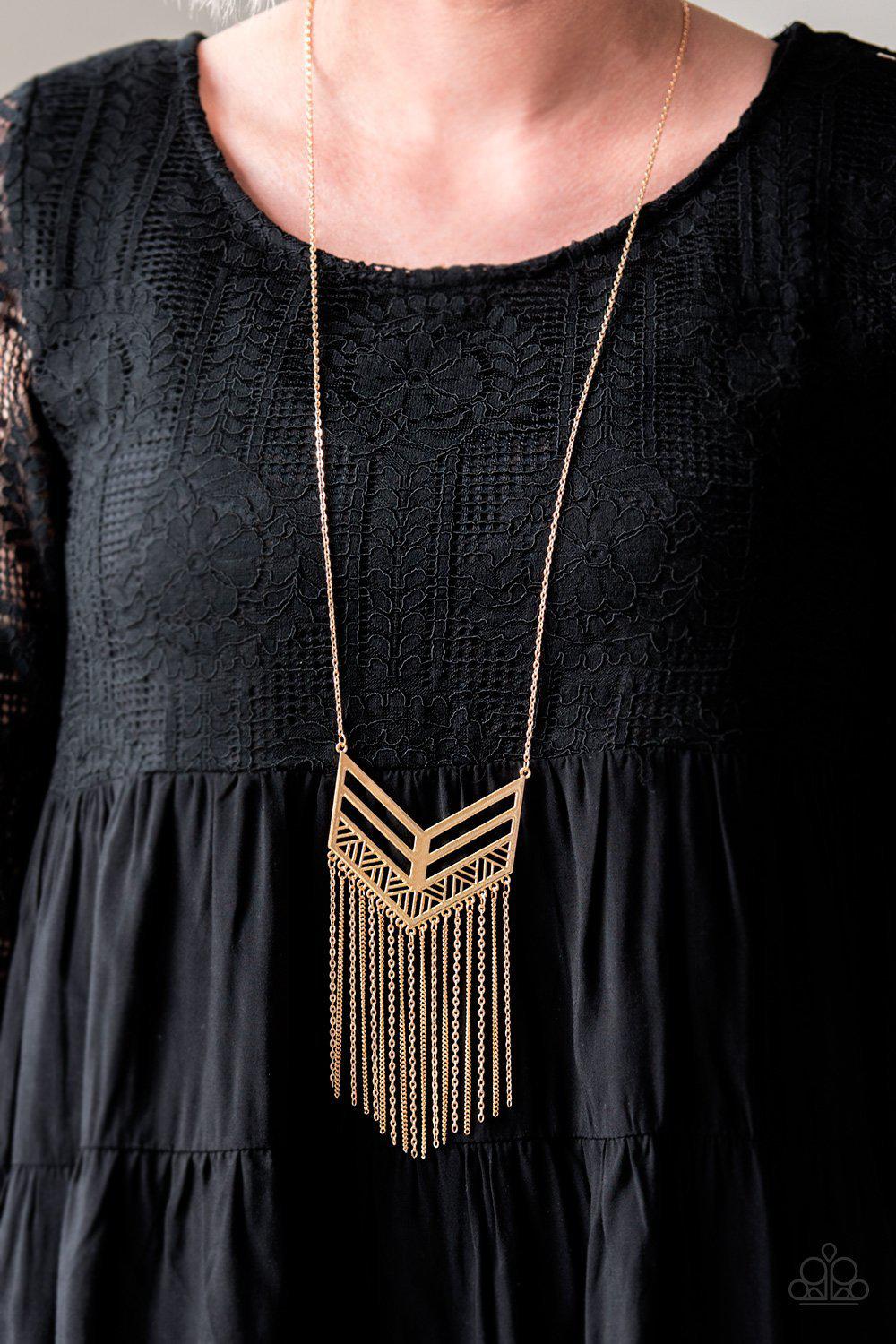 Alpha Attitude Gold Necklace - Paparazzi Accessories-CarasShop.com - $5 Jewelry by Cara Jewels