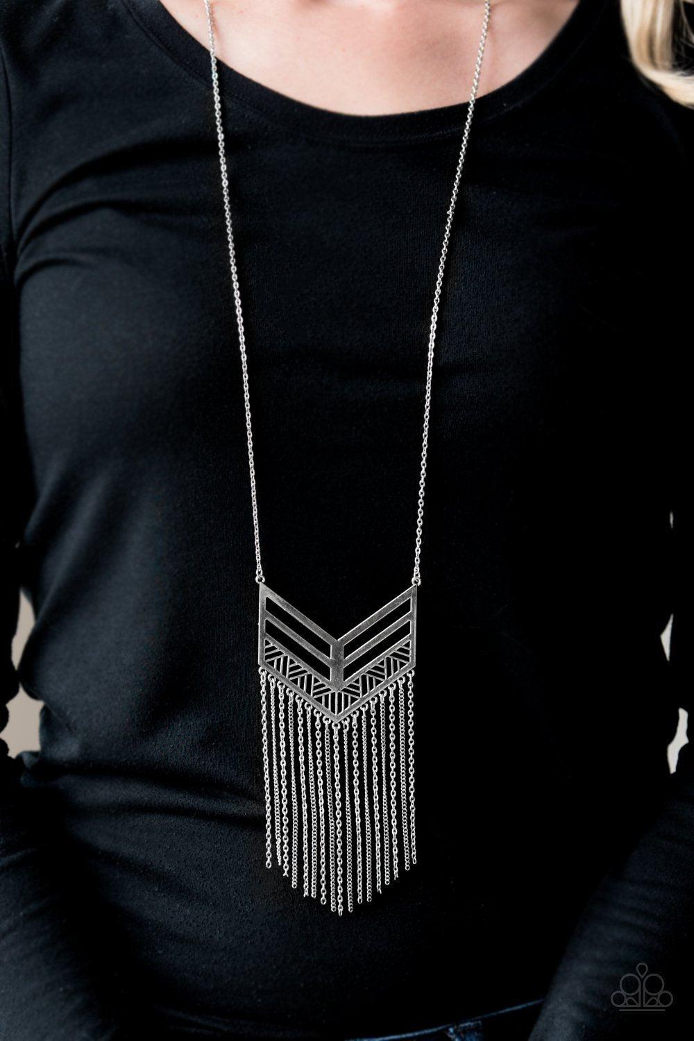 Alpha Attitude Silver Necklace - Paparazzi Accessories-CarasShop.com - $5 Jewelry by Cara Jewels