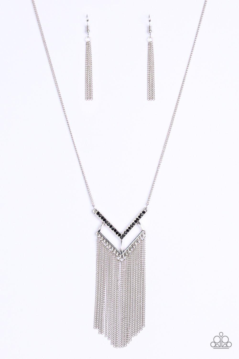 Alpha Glam Black Fringe Necklace - Paparazzi Accessories-CarasShop.com - $5 Jewelry by Cara Jewels