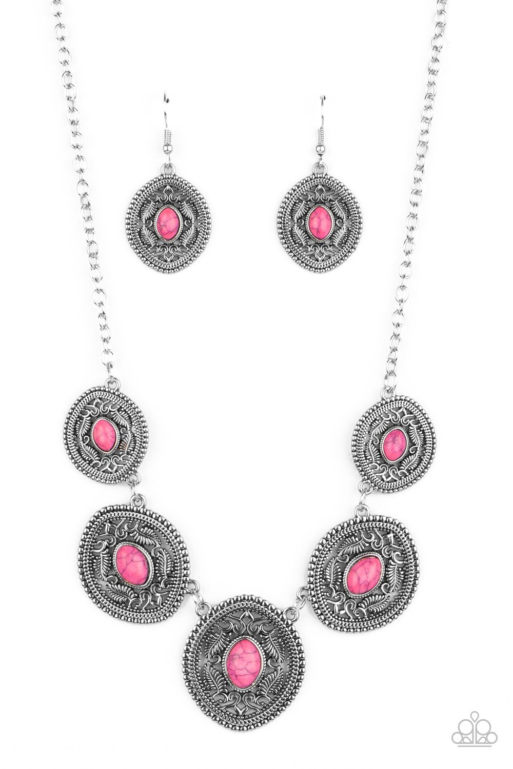 Alter ECO Pink Stone and Silver Necklace - Paparazzi Accessories - lightbox -CarasShop.com - $5 Jewelry by Cara Jewels