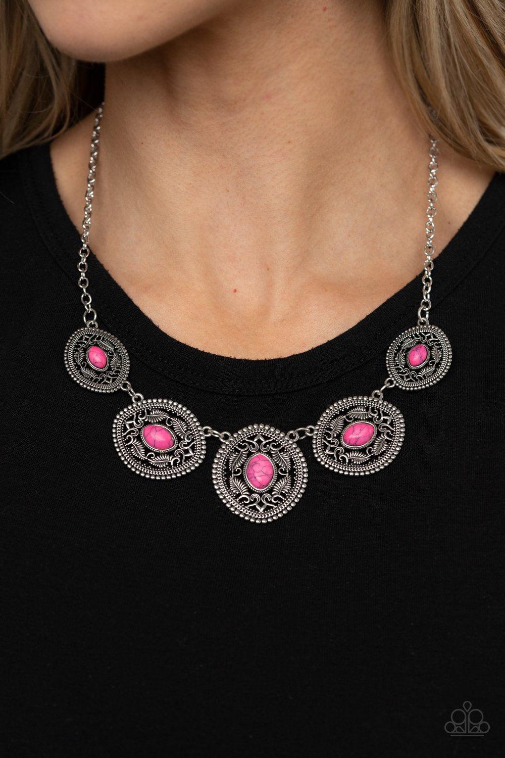 Alter ECO Pink Stone and Silver Necklace - Paparazzi Accessories - model -CarasShop.com - $5 Jewelry by Cara Jewels