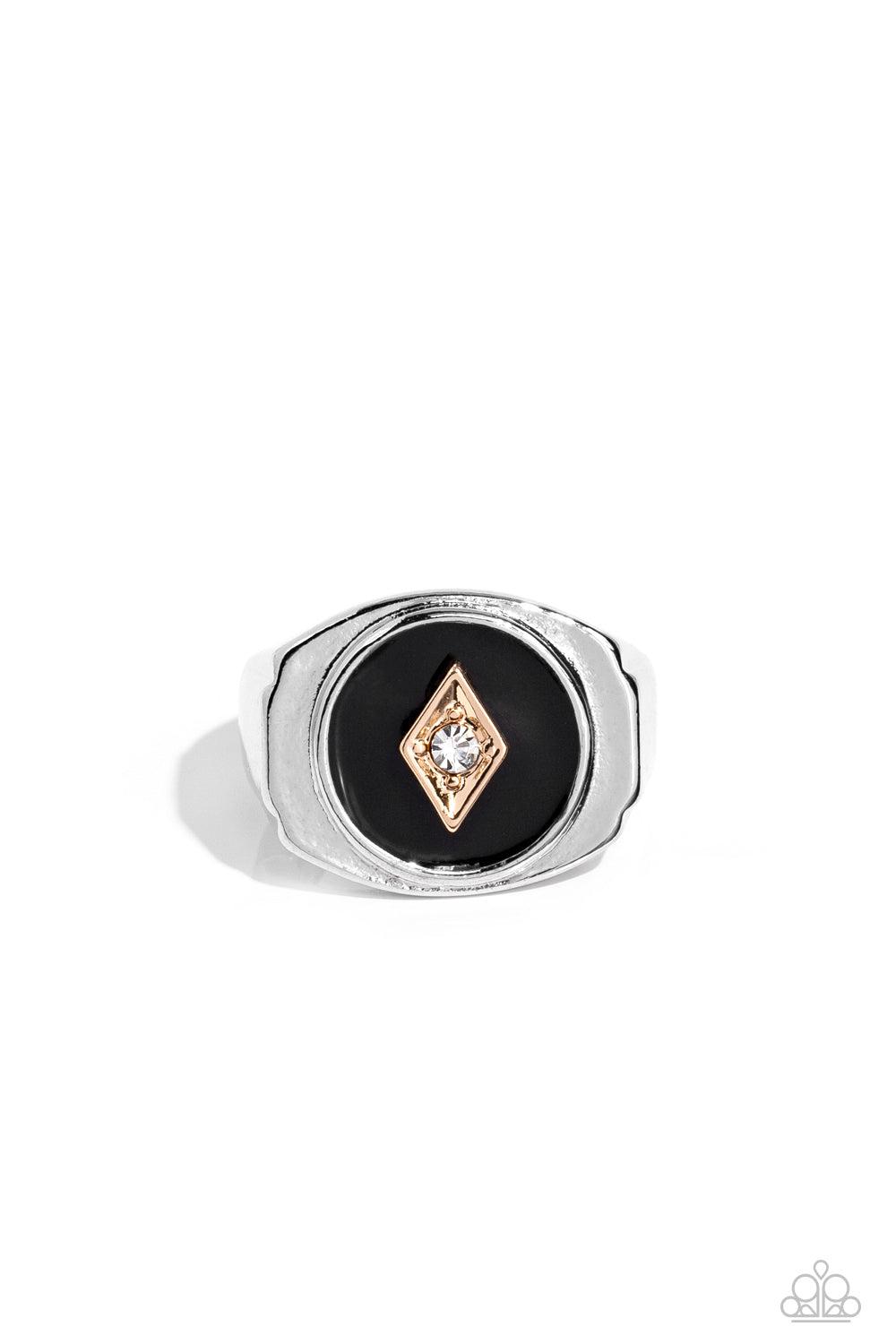 Alumni Men&#39;s Black &amp; Gold Ring - Paparazzi Accessories- lightbox - CarasShop.com - $5 Jewelry by Cara Jewels