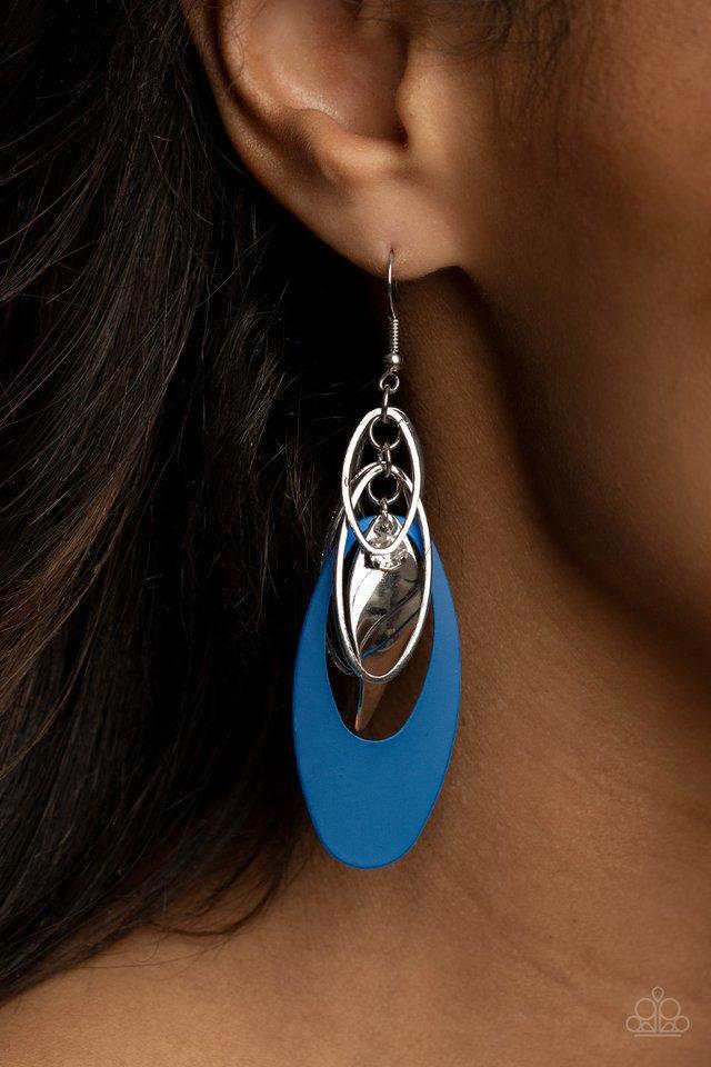 Ambitious Allure Blue and Silver Earrings - Paparazzi Accessories- model - CarasShop.com - $5 Jewelry by Cara Jewels