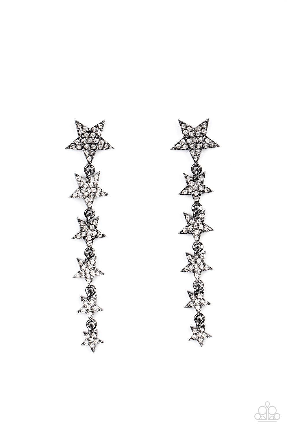 Americana Attitude Black &amp; White Rhinestone Star Earrings - Paparazzi Accessories- lightbox - CarasShop.com - $5 Jewelry by Cara Jewels
