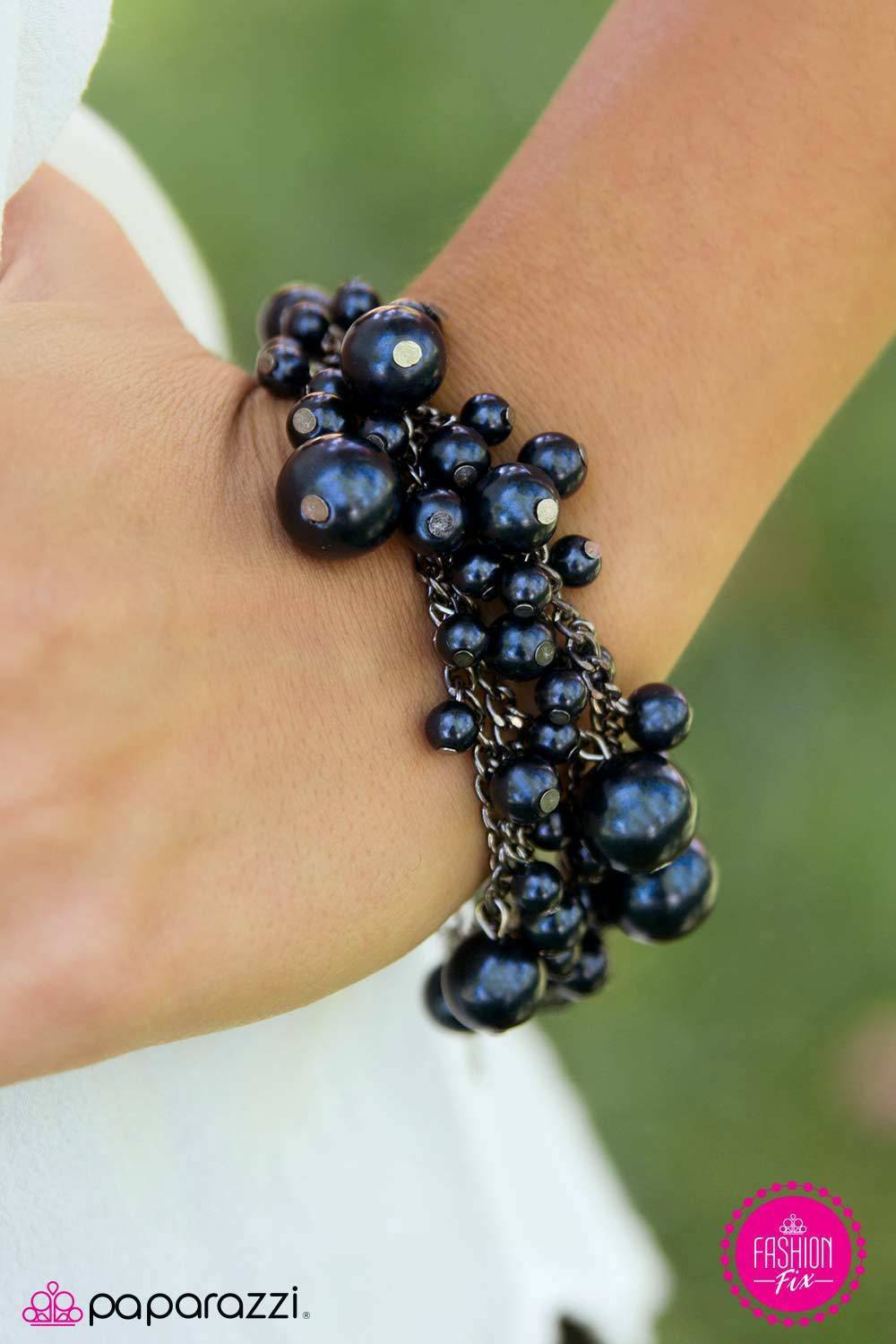 An Evening Escapade Navy Blue Pearl and Gunmetal Bracelet - Paparazzi Accessories-CarasShop.com - $5 Jewelry by Cara Jewels