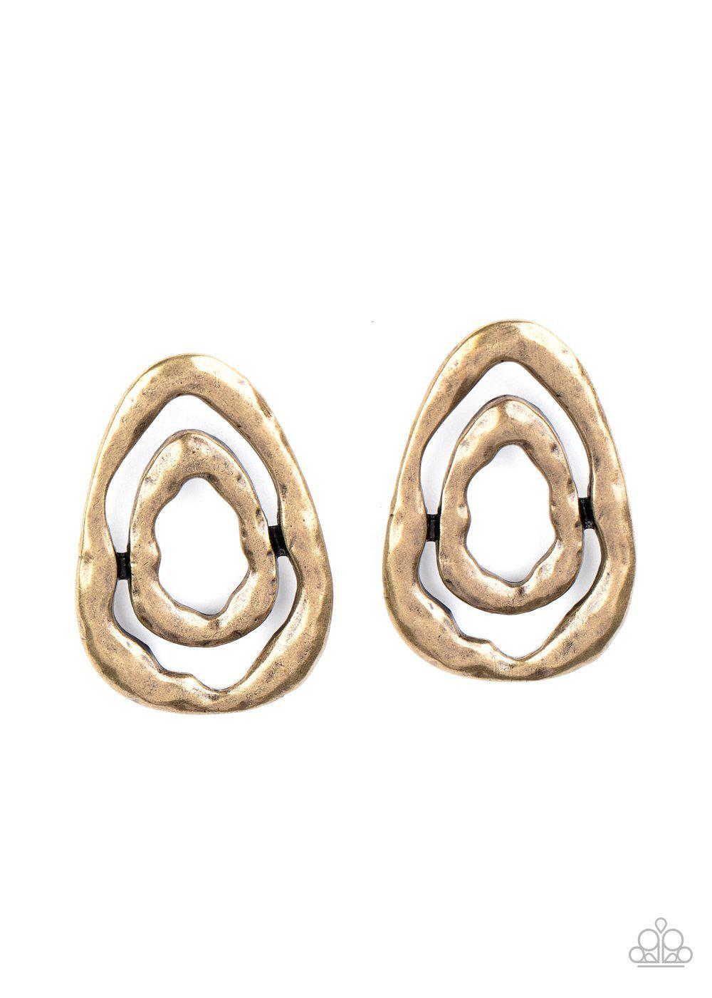 Ancient Ruins Brass Post Earrings - Paparazzi Accessories - lightbox -CarasShop.com - $5 Jewelry by Cara Jewels