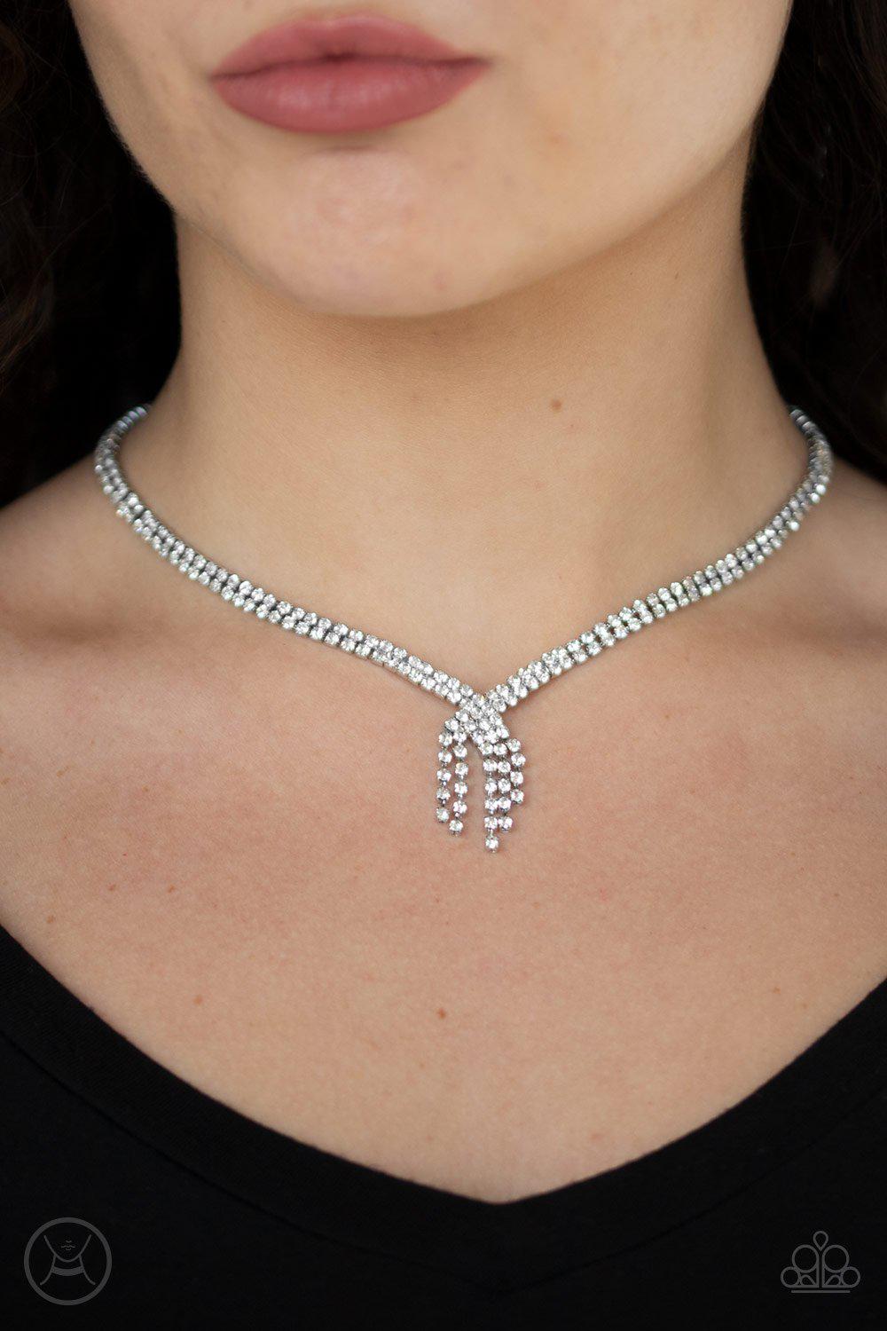 Ante Up White Rhinestone Choker Necklace - Paparazzi Accessories-CarasShop.com - $5 Jewelry by Cara Jewels