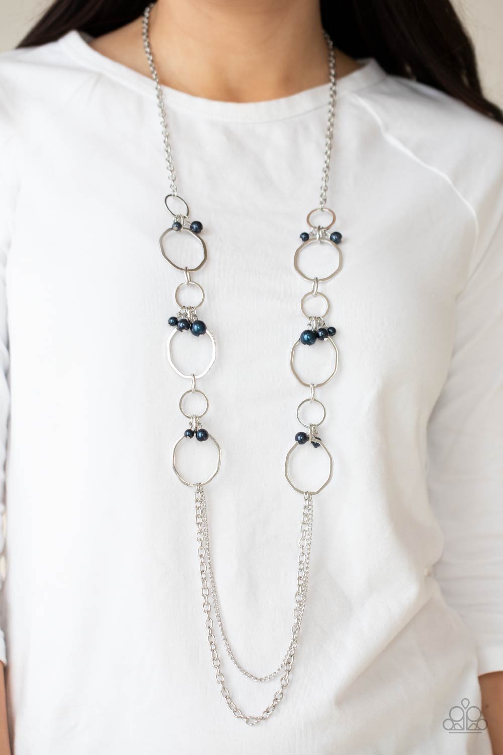 Ante UPSCALE Blue Necklace - Paparazzi Accessories- on model - CarasShop.com - $5 Jewelry by Cara Jewels