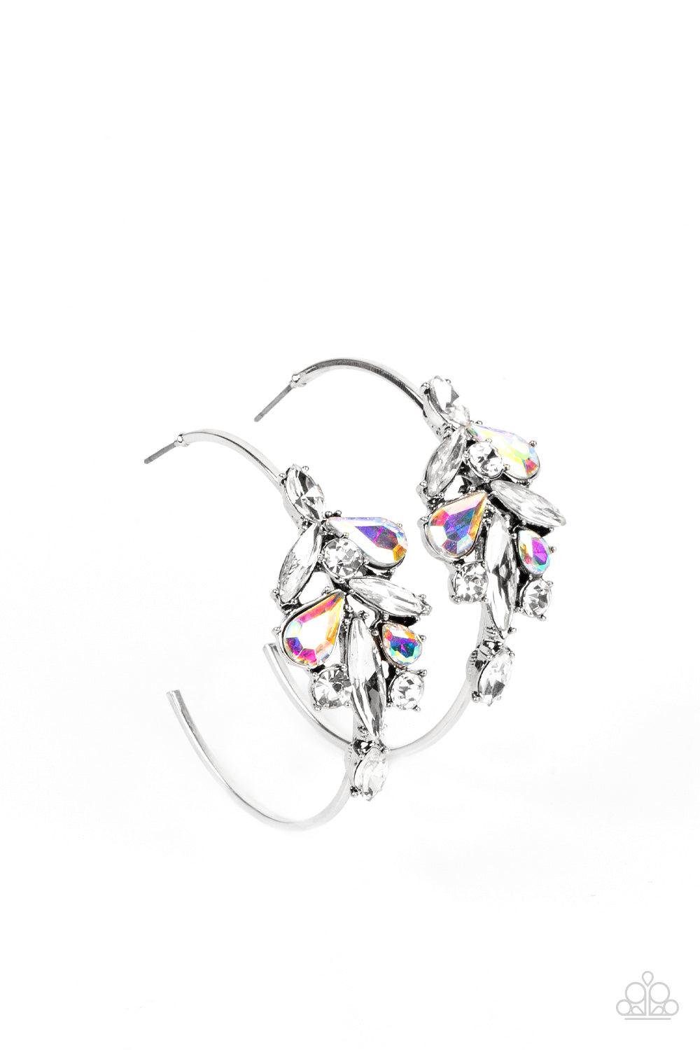 Arctic Attitude Multi Iridescent Rhinestone Hoop Earrings - Paparazzi Accessories- lightbox - CarasShop.com - $5 Jewelry by Cara Jewels