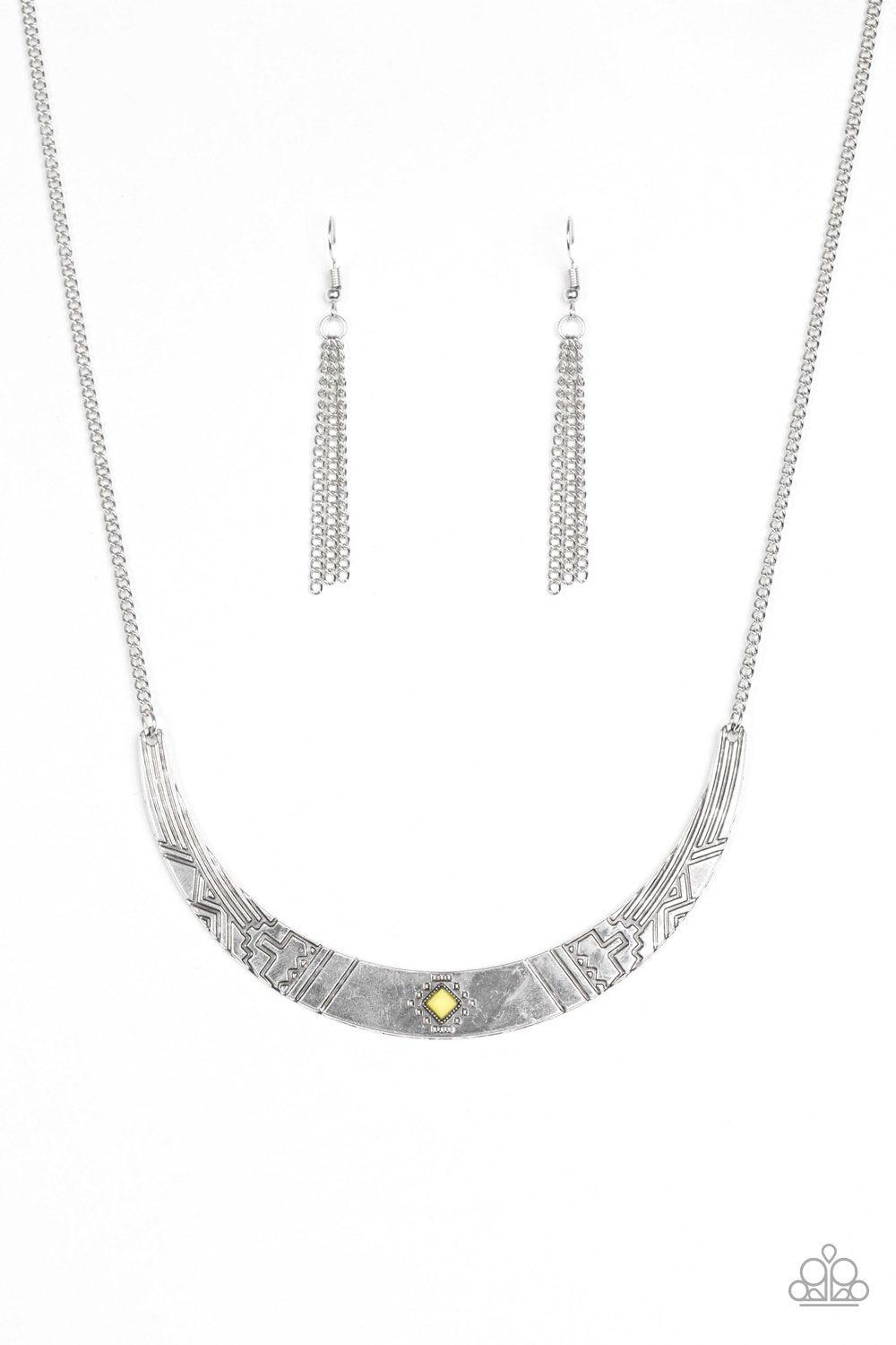 Arizona Adventure Silver and Yellow Necklace - Paparazzi Accessories-CarasShop.com - $5 Jewelry by Cara Jewels