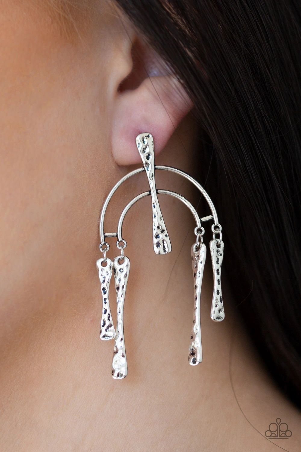 ARTIFACTS Of Life Silver Earrings - Paparazzi Accessories - model -CarasShop.com - $5 Jewelry by Cara Jewels