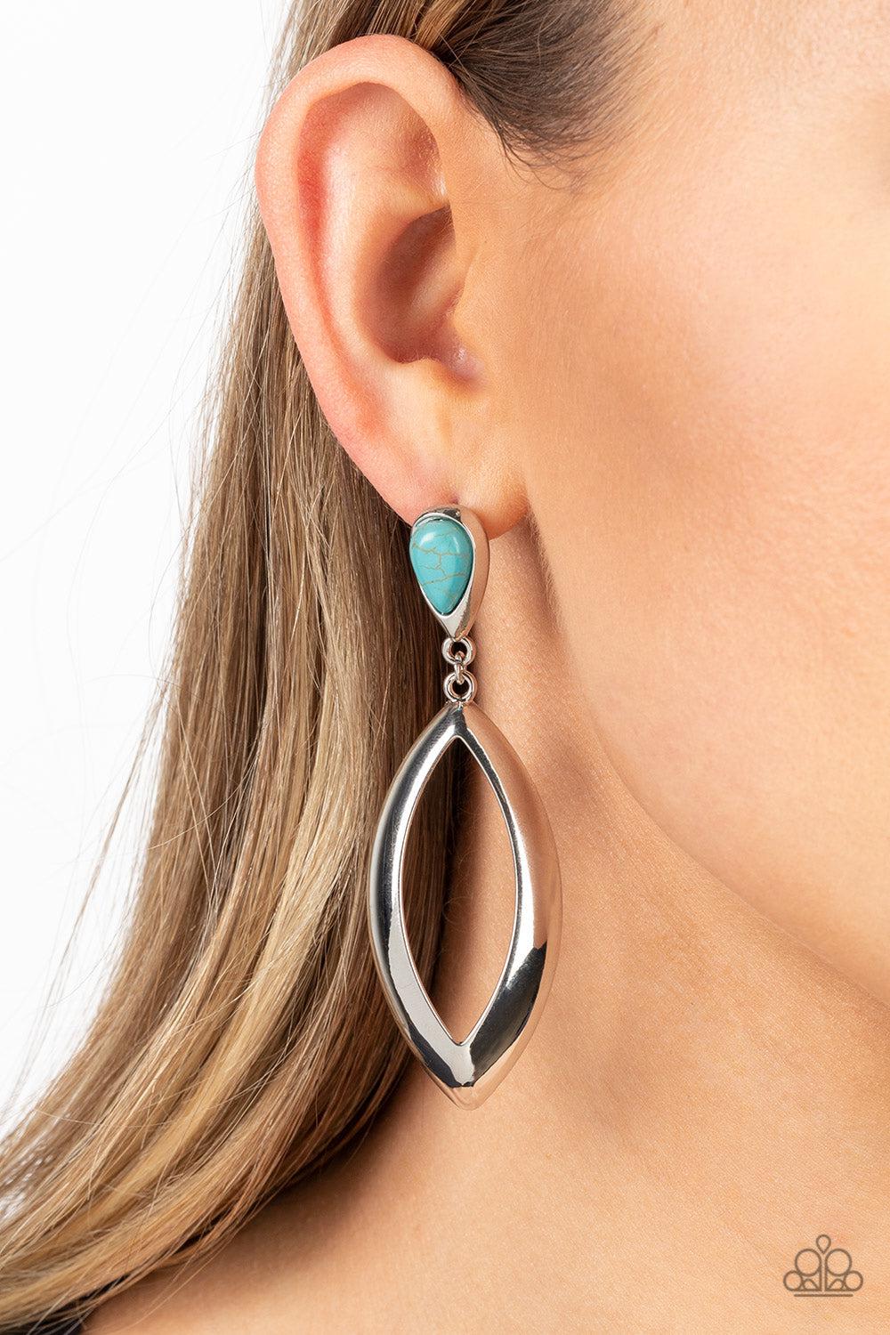 Artisan Anthem Turquoise Blue Stone &amp; Silver Earrings - Paparazzi Accessories-on model - CarasShop.com - $5 Jewelry by Cara Jewels