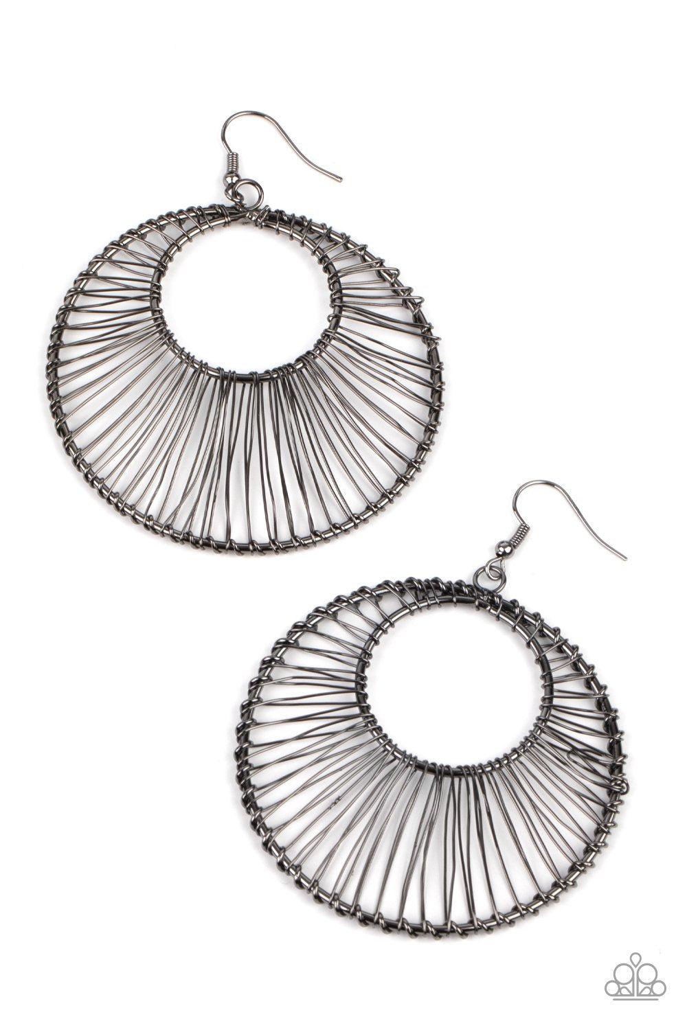 Artisan Applique Gunmetal Black Wire Hoop Earrings - Paparazzi Accessories- lightbox - CarasShop.com - $5 Jewelry by Cara Jewels