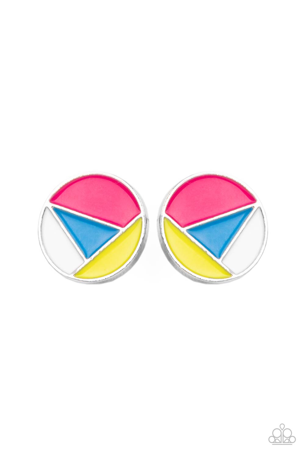 Artistic Expression Multi Pink, Blue and Yellow Post Earrings - Paparazzi Accessories- lightbox - CarasShop.com - $5 Jewelry by Cara Jewels
