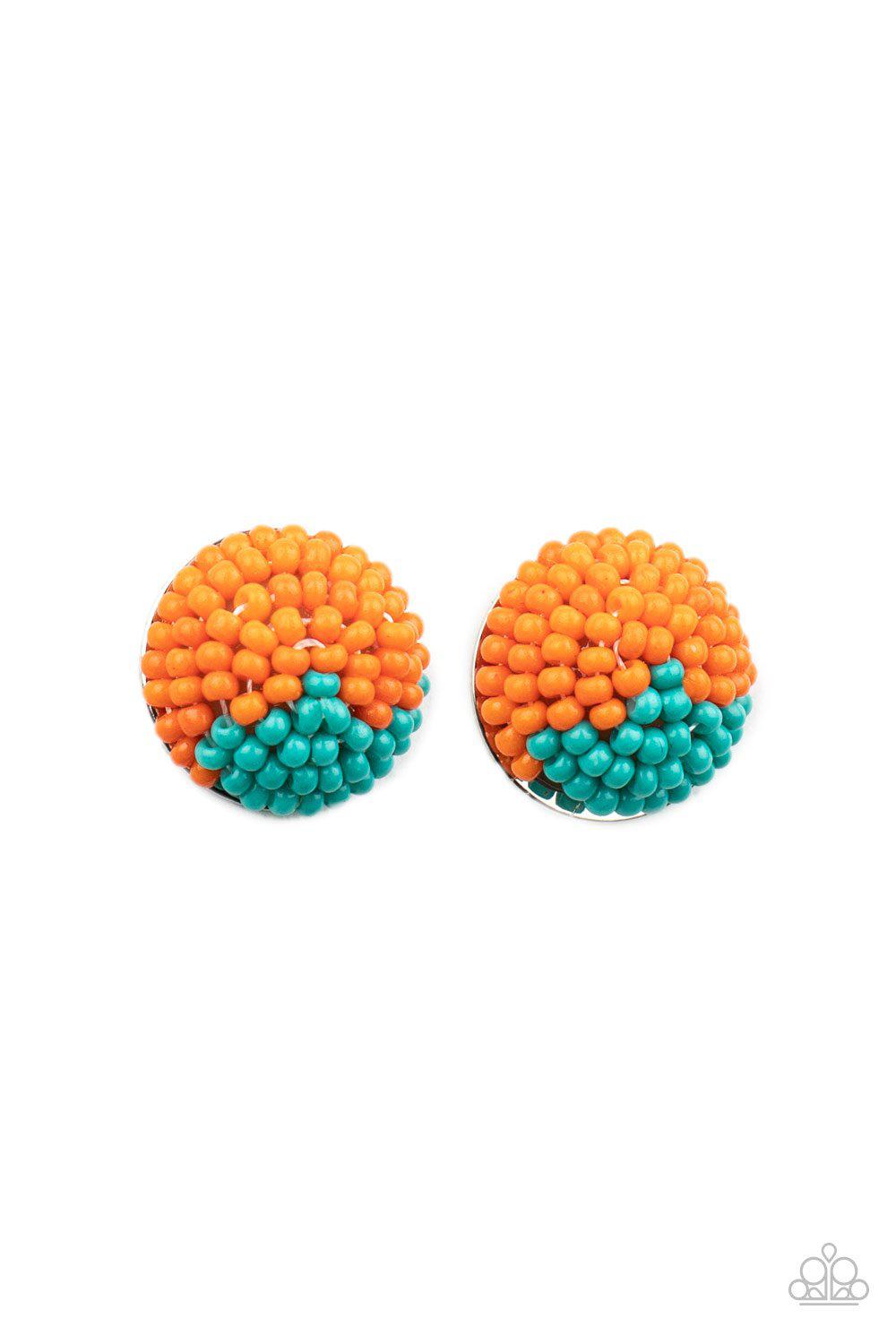 As Happy As Can BEAD Orange and Turquoise Seed Bead Post Earrings - Paparazzi Accessories - lightbox -CarasShop.com - $5 Jewelry by Cara Jewels