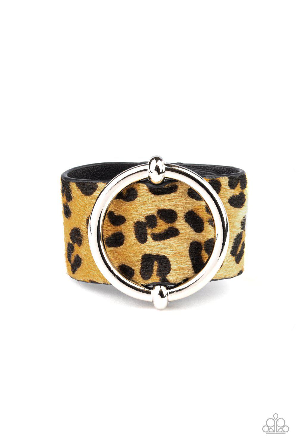 Asking FUR Trouble Yellow Cheetah Print Urban Wrap Snap Bracelet - Paparazzi Accessories-CarasShop.com - $5 Jewelry by Cara Jewels