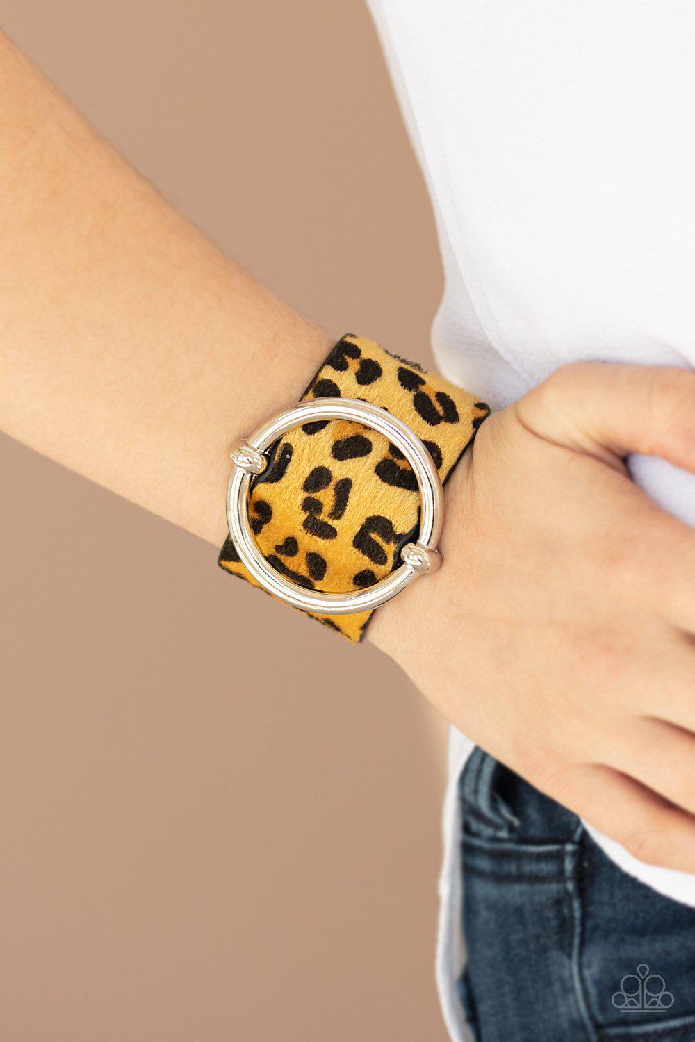Asking FUR Trouble Yellow Cheetah Print Urban Wrap Snap Bracelet - Paparazzi Accessories-CarasShop.com - $5 Jewelry by Cara Jewels