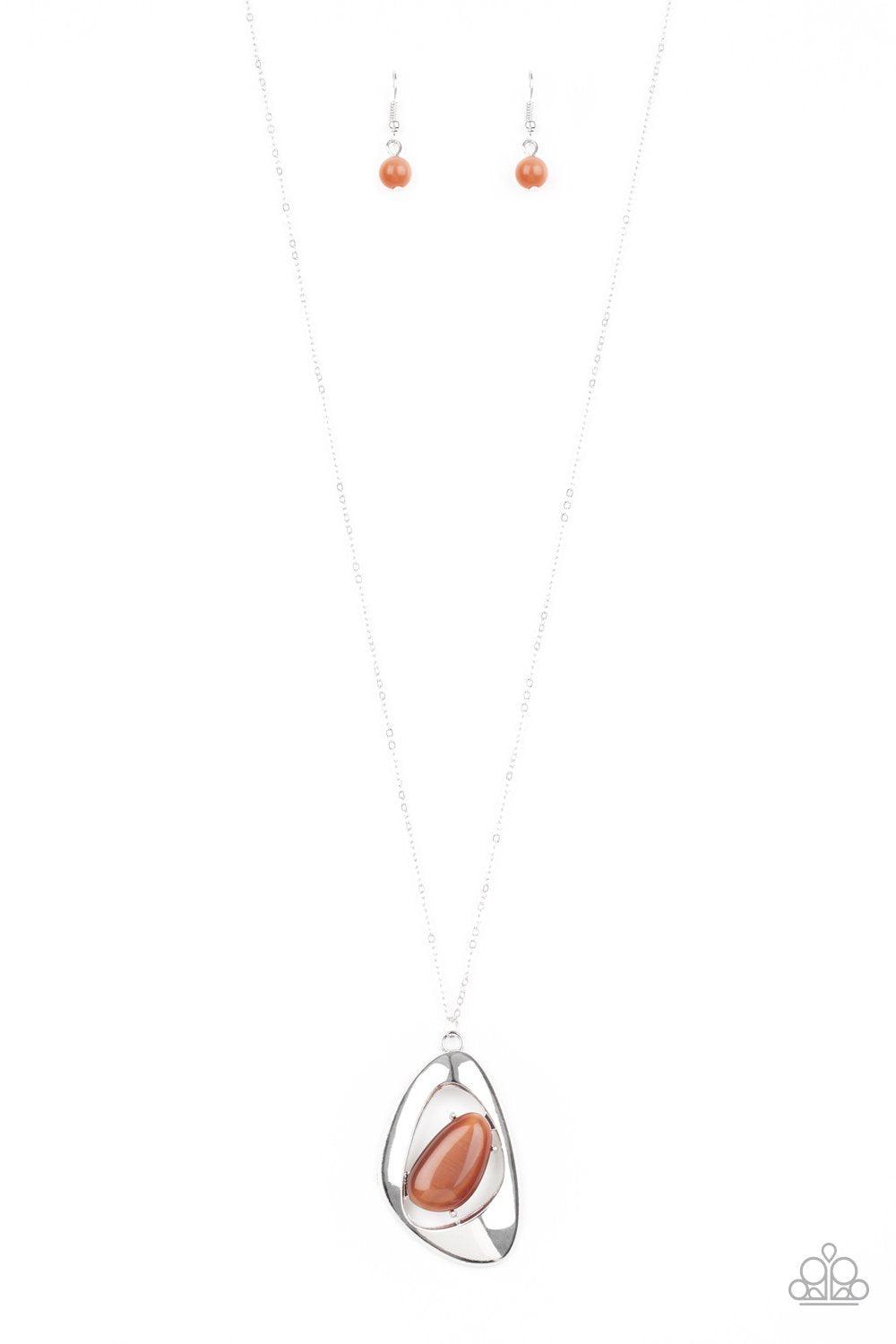 Asymmetrical Bliss Silver and Orange Moonstone Necklace - Paparazzi Accessories-CarasShop.com - $5 Jewelry by Cara Jewels