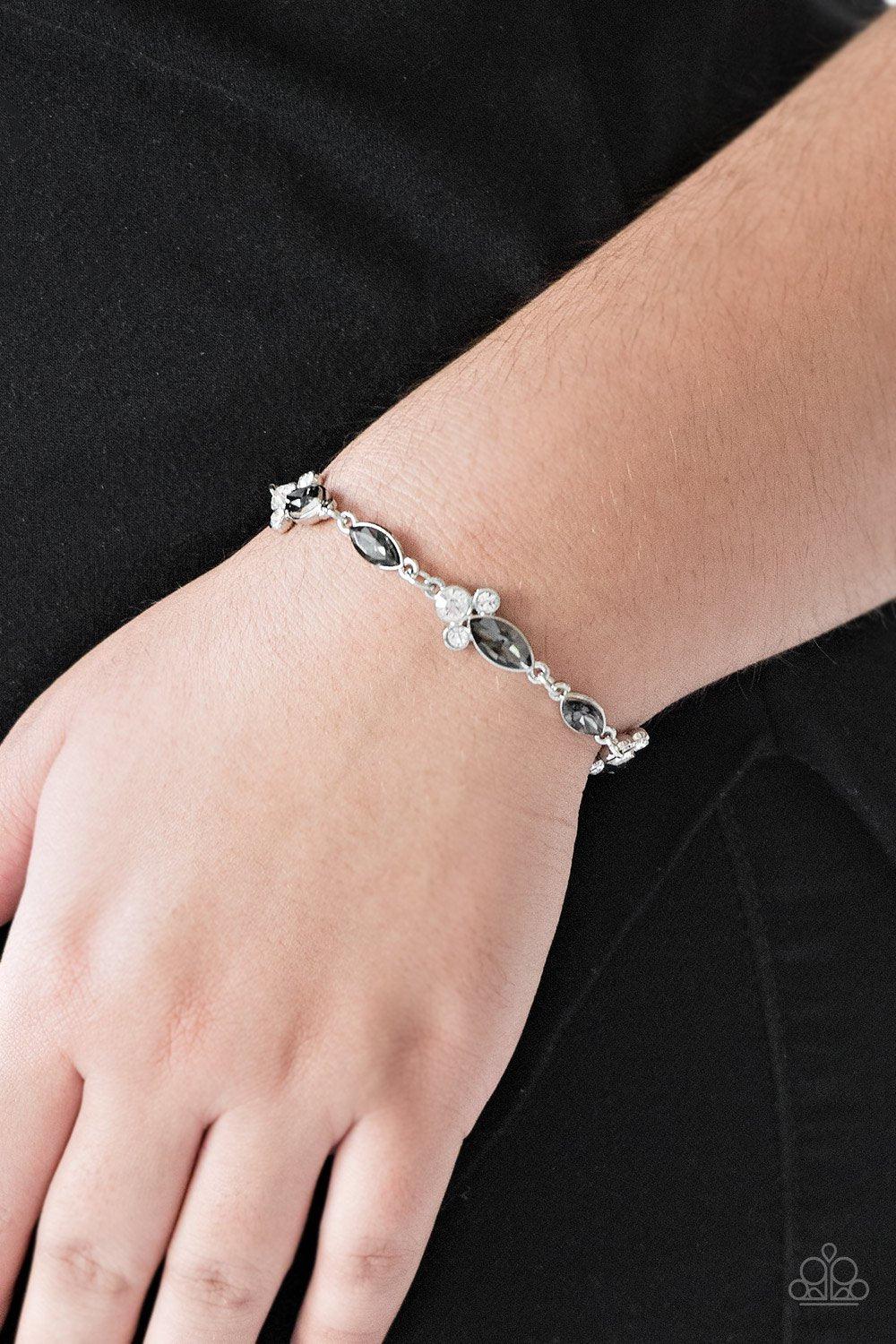 At Any Cost Silver and White Gem Bracelet - Paparazzi Accessories-CarasShop.com - $5 Jewelry by Cara Jewels