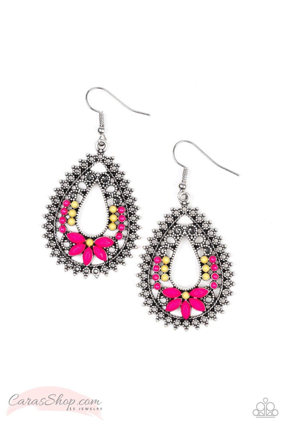 Atta-GALA - Pink and Yellow Bead Earrings - Paparazzi Accessories-CarasShop.com - $5 Jewelry by Cara Jewels