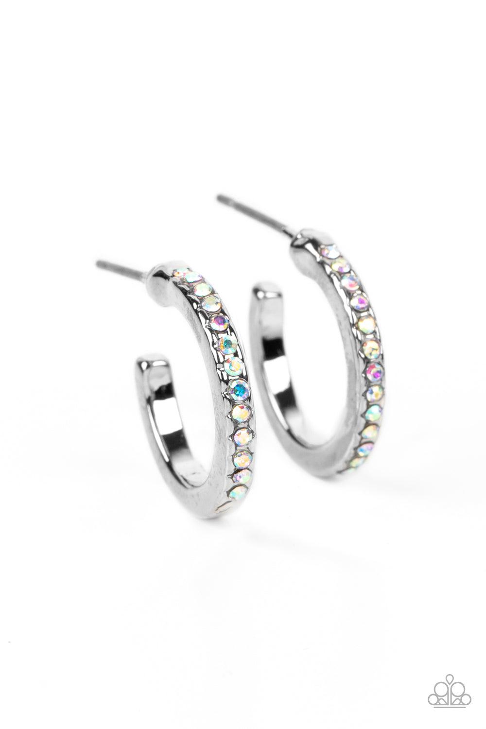 Audaciously Angelic Multi Iridescent Rhinestone Hoop Earrings - Paparazzi Accessories- lightbox - CarasShop.com - $5 Jewelry by Cara Jewels