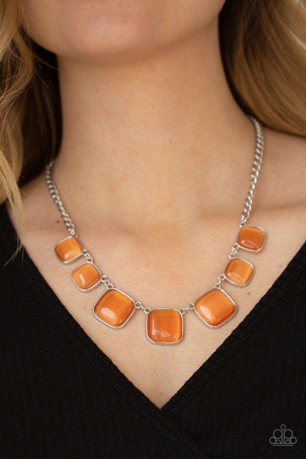 Aura Allure Orange Cat&#39;s Eye Stone Necklace - Paparazzi Accessories- model - CarasShop.com - $5 Jewelry by Cara Jewels