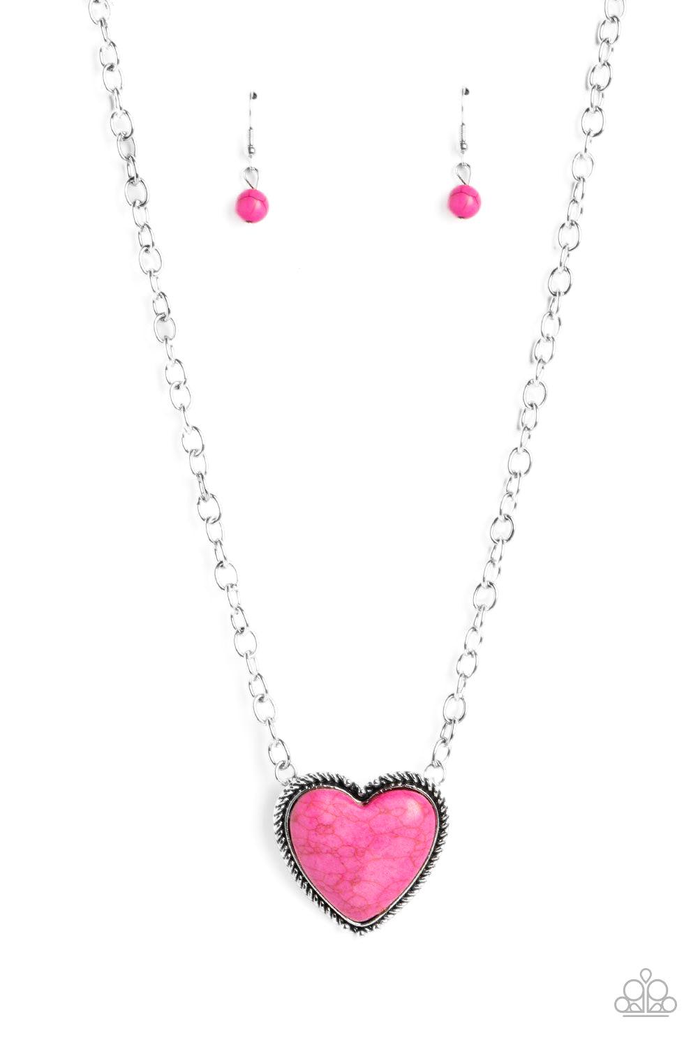 Authentic Admirer Pink Stone Heart Necklace - Paparazzi Accessories- lightbox - CarasShop.com - $5 Jewelry by Cara Jewels