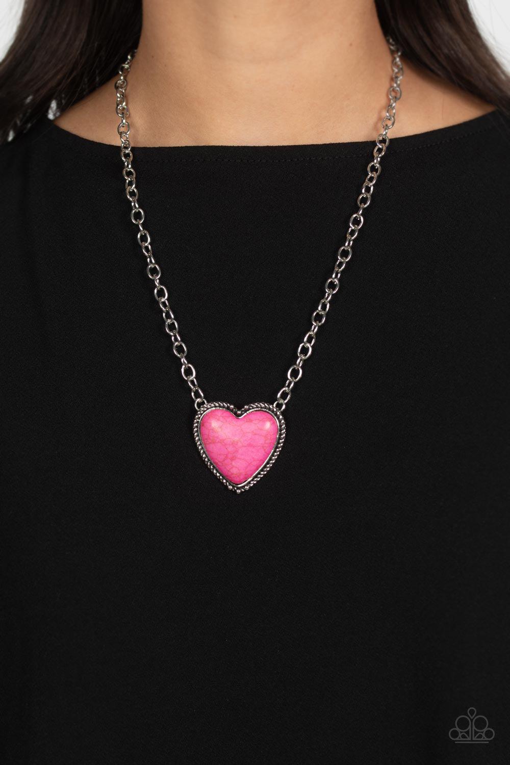 Authentic Admirer Pink Stone Heart Necklace - Paparazzi Accessories-on model - CarasShop.com - $5 Jewelry by Cara Jewels