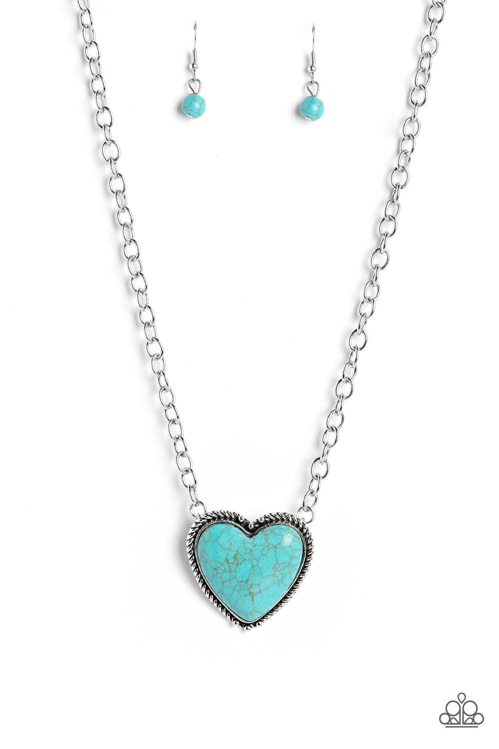 Authentic Admirer Turquoise Blue Stone Heart Necklace - Paparazzi Accessories- lightbox - CarasShop.com - $5 Jewelry by Cara Jewels