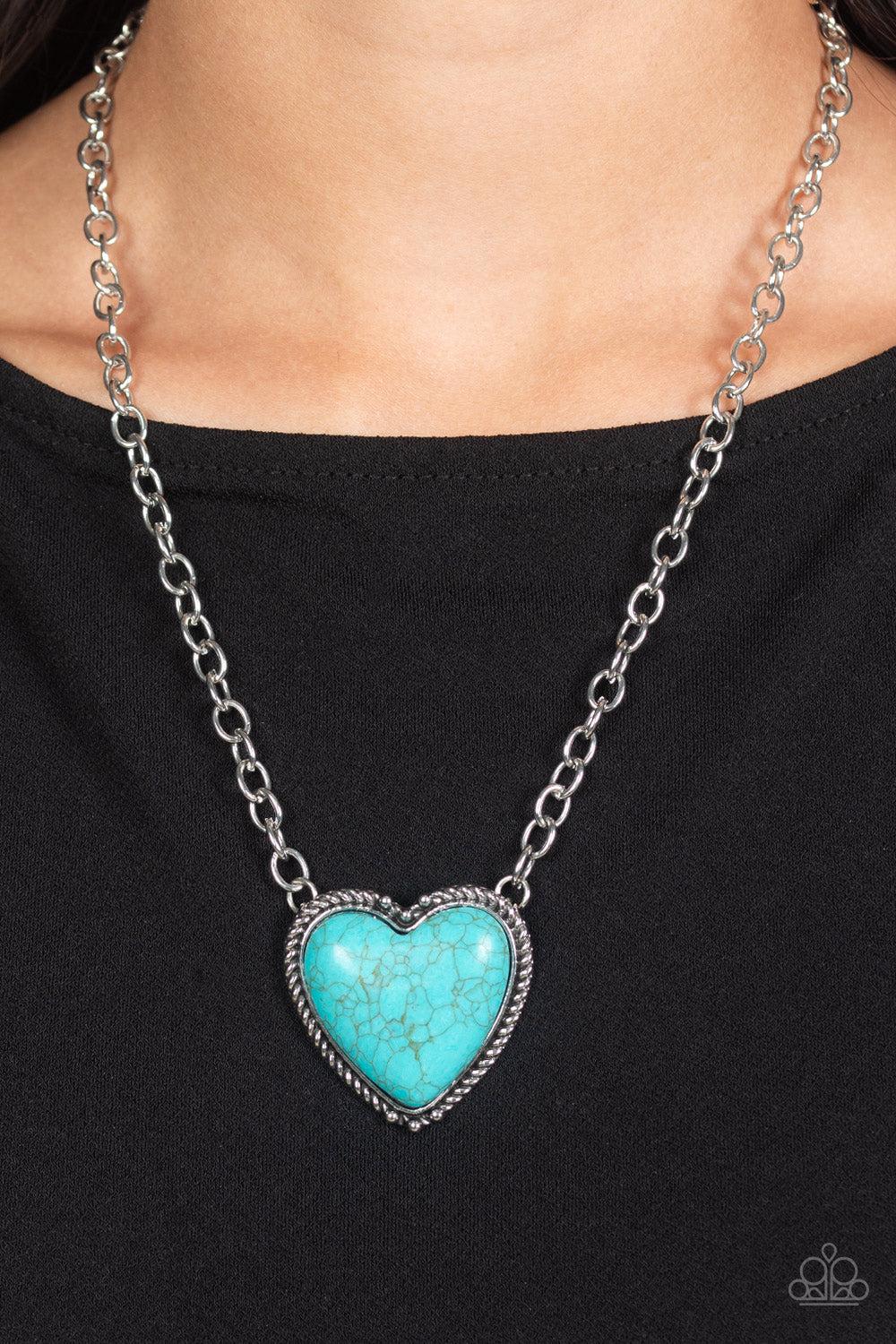 Authentic Admirer Turquoise Blue Stone Heart Necklace - Paparazzi Accessories-on model - CarasShop.com - $5 Jewelry by Cara Jewels