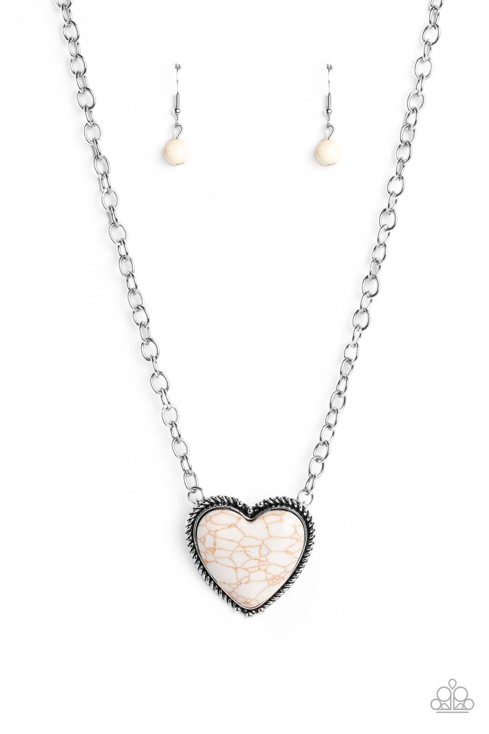 Authentic Admirer White Stone Heart Necklace - Paparazzi Accessories- lightbox - CarasShop.com - $5 Jewelry by Cara Jewels