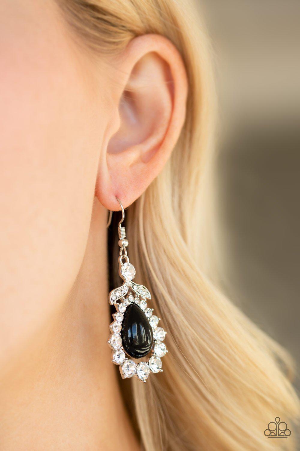 Award Winning Shimmer Black and White Rhinestone Earrings - Paparazzi Accessories - model -CarasShop.com - $5 Jewelry by Cara Jewels