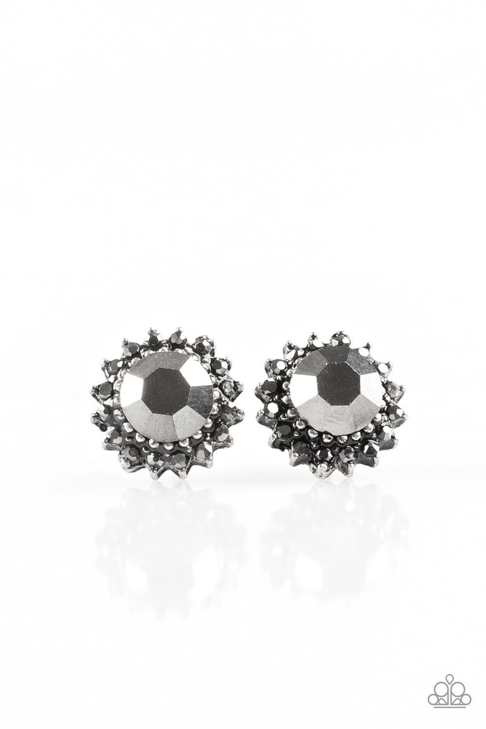 Away We Glow Black Hematite Post Earrings - Paparazzi Accessories-CarasShop.com - $5 Jewelry by Cara Jewels