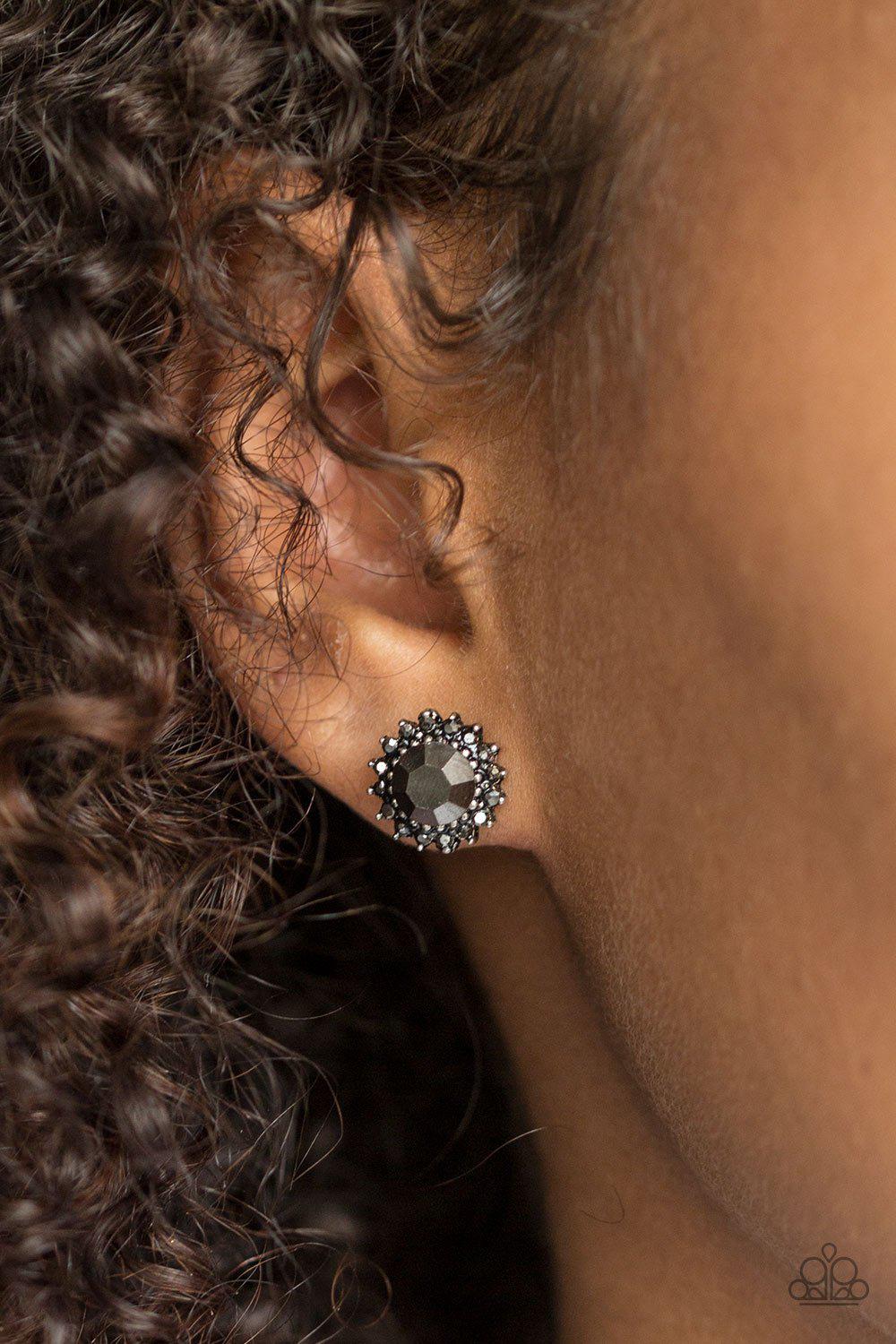 Away We Glow Black Hematite Post Earrings - Paparazzi Accessories-CarasShop.com - $5 Jewelry by Cara Jewels