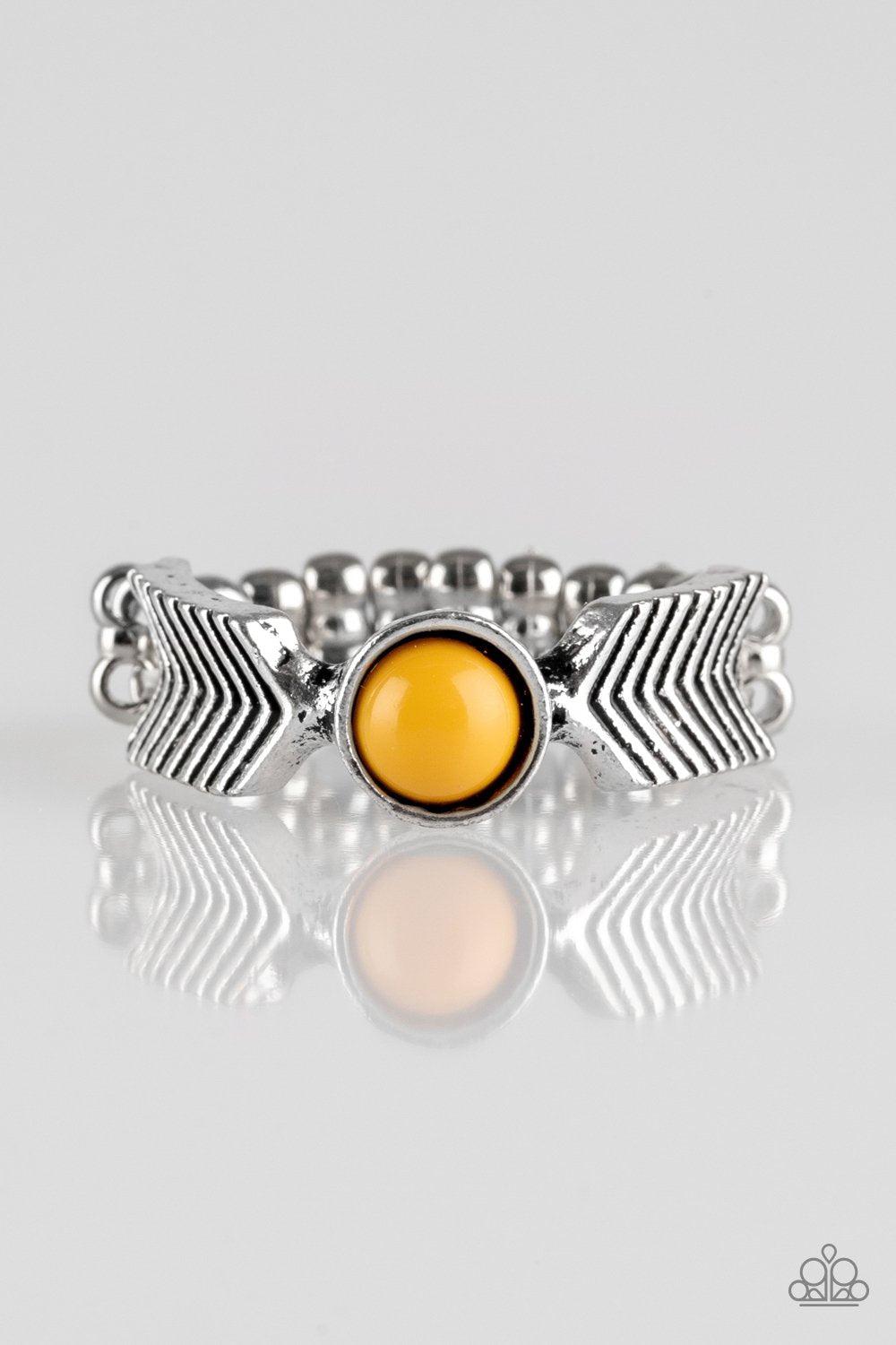 Awesomely ARROW Dynamic Silver and Yellow Ring - Paparazzi Accessories-CarasShop.com - $5 Jewelry by Cara Jewels